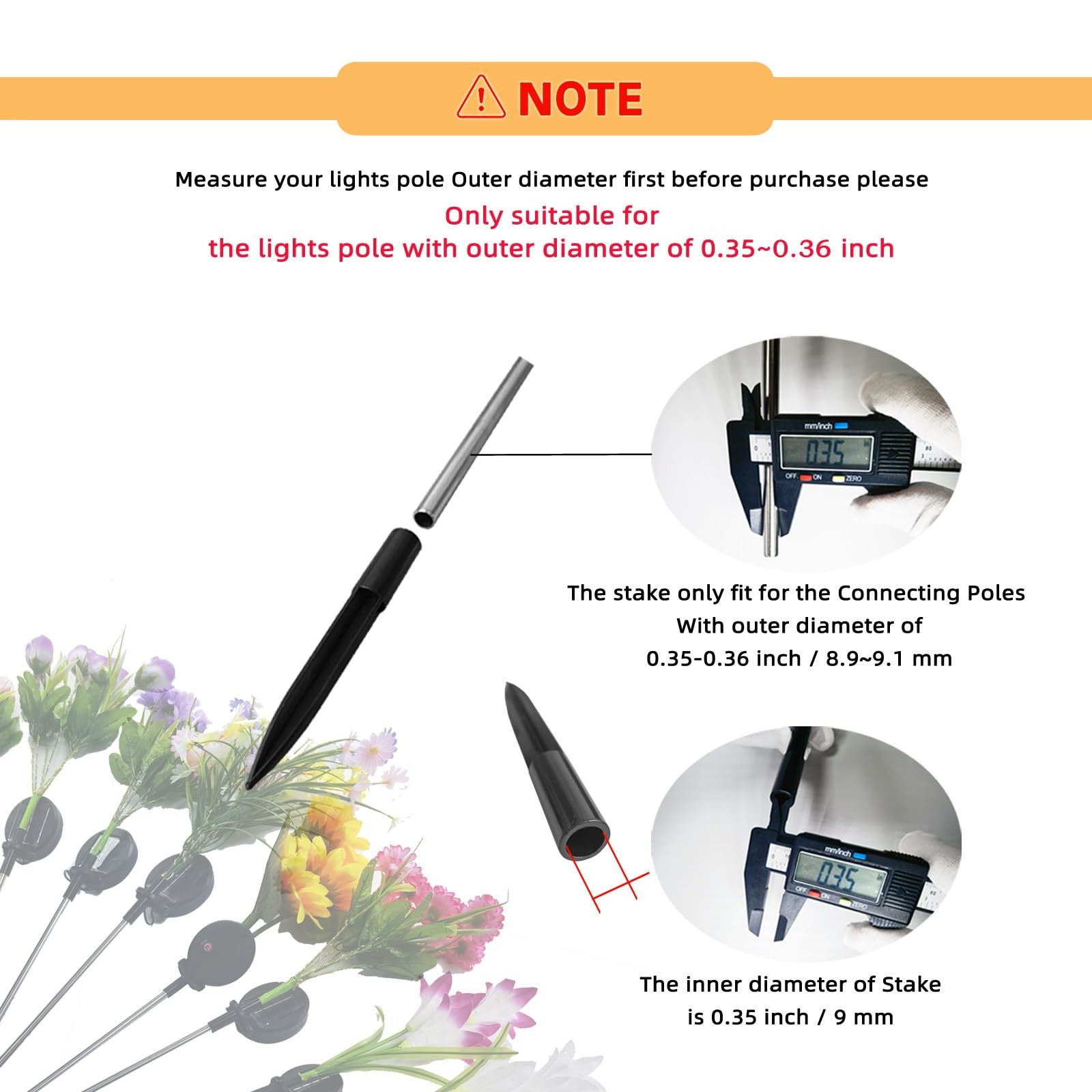 10 Pack Solar Light Stakes (Fit for Pole Outer Diameter 0.35in), ABS Reinforc…