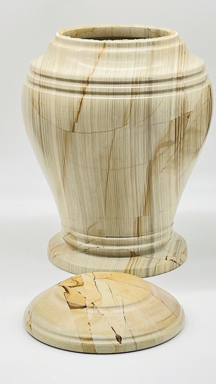 Pedestal Carved Marble Urn~Adult Funeral Cremation Teak Veining Urn 12.14 Pounds