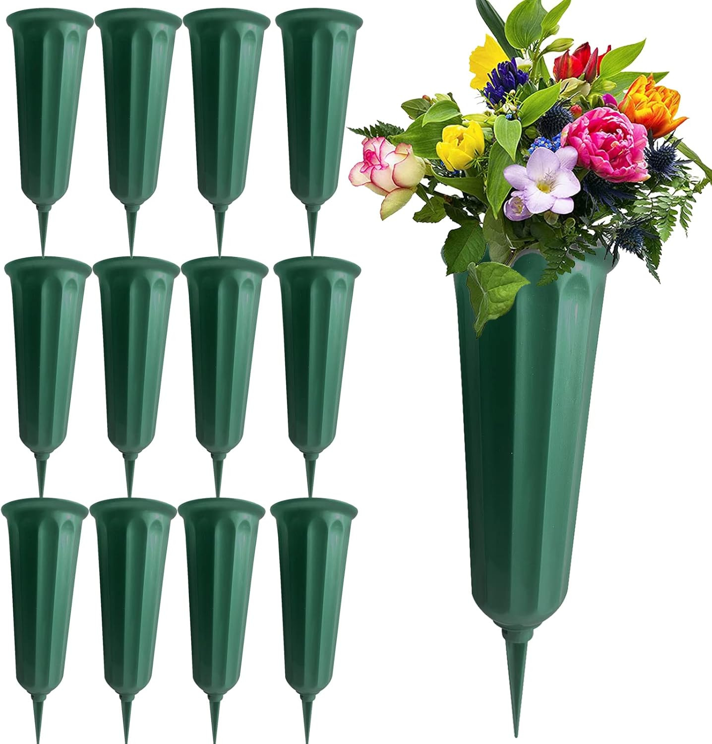 12 Pack Memorial Flower Vase Plastic Cemetery Vases with Spikes Cemetery