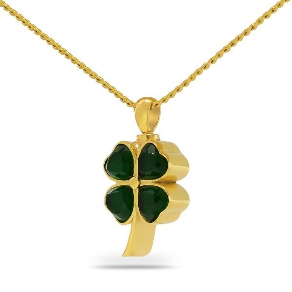 Clover Shamrock Gold Steel Keepsake Pendant/Necklace Funeral Cremation Urn
