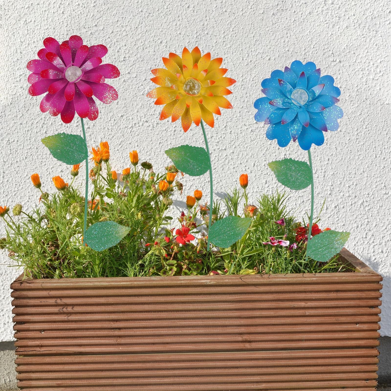 3-Pack Floral Garden Stakes Decor Tricolor Outdoor Glow in Dark,14 inch Metal…