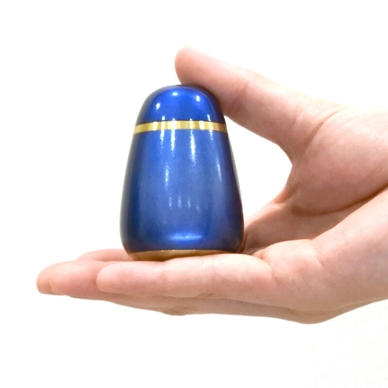 Pallet Egg Navy Blue Small Keepsake Urn for Human Ashes Brass