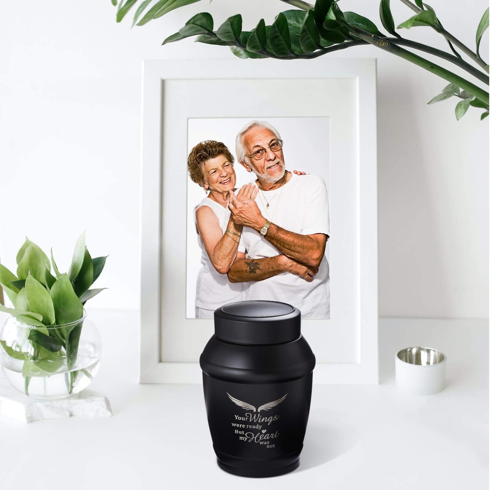 5.7 Inches Medium Size Urns for Human Ashes Adult Male,Black Angel Wings Crem…