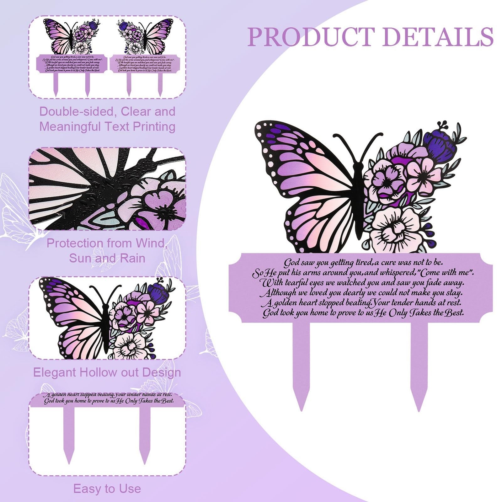Butterfly Memorial Grave Marker Waterproof Cemetery Decorations & Remembrance
