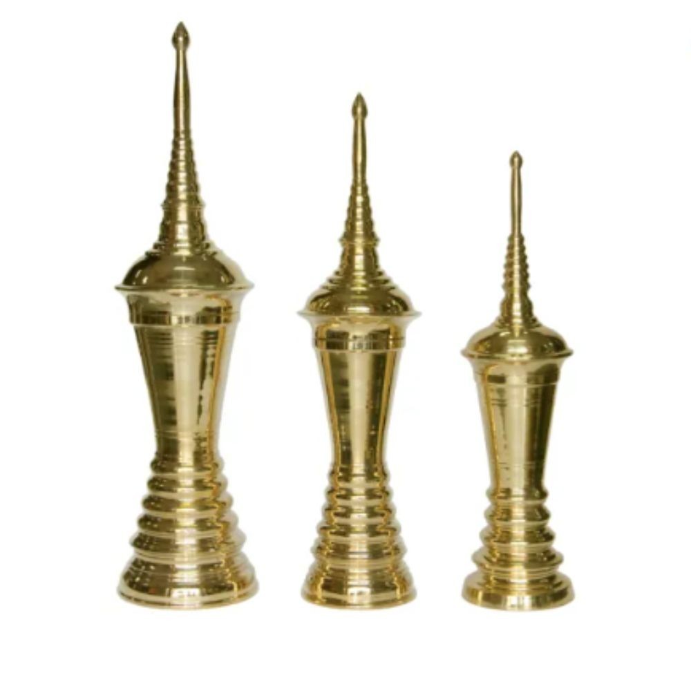 Thai Brass Urn Standing Stupa Cremation Urn Ashes Buddha Bone New 15″ Tall