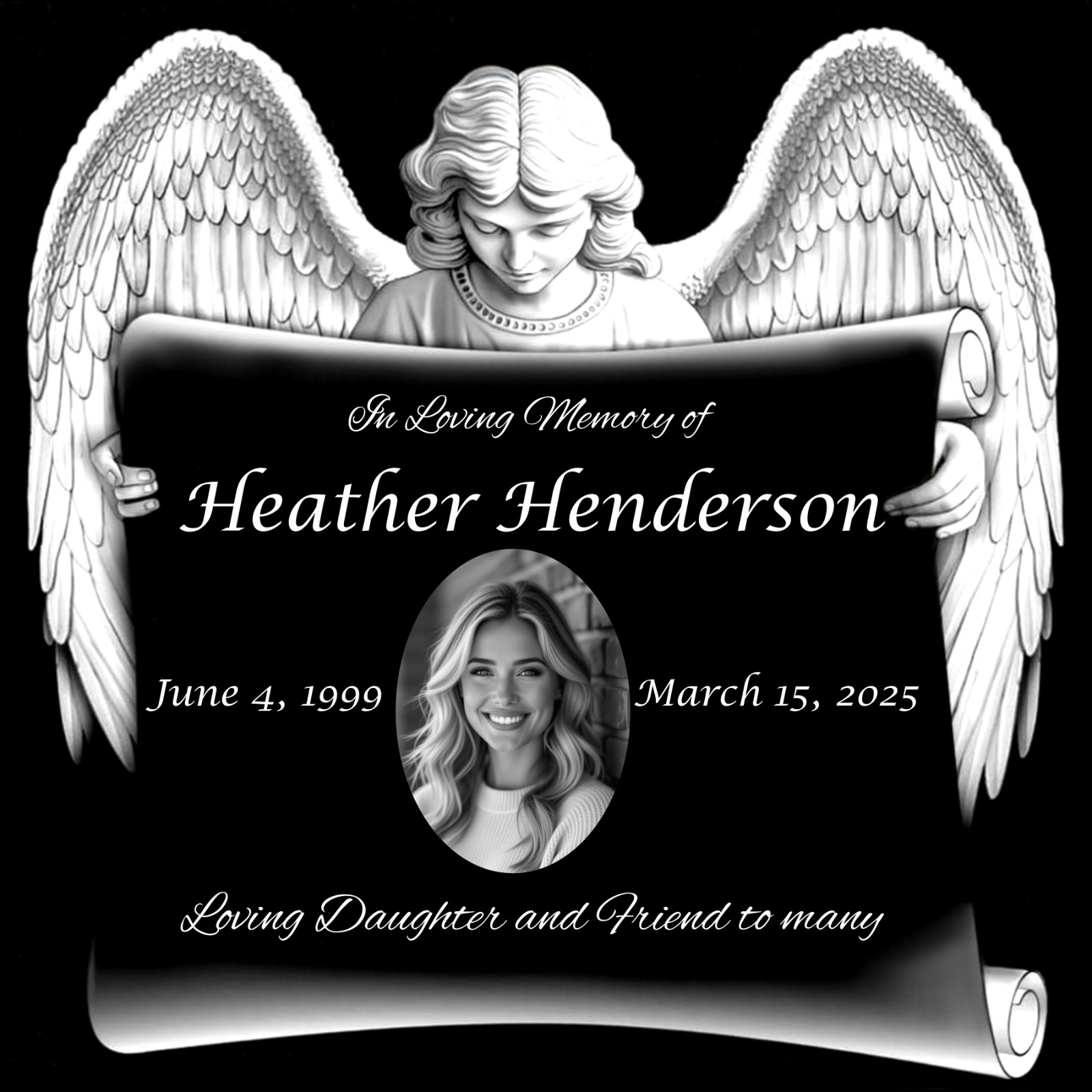 Custom Memorial Grave Marker Granite Plaque Human headstone 12×12 Angel wings
