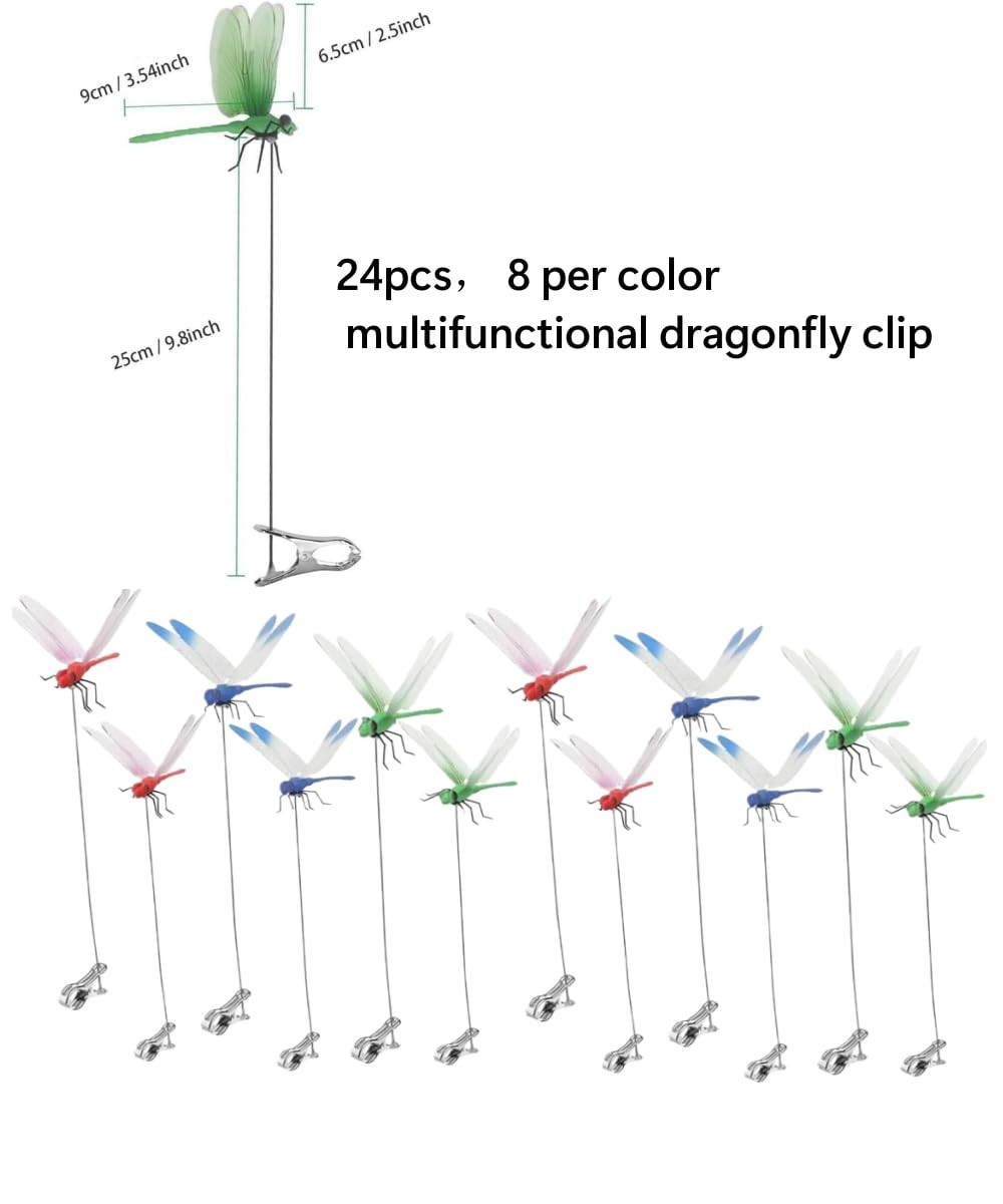 24 Pack Dragonfly Clip,3D Dragonfly Garden Stakes Decor,Fly Deterrent,Dragonf…