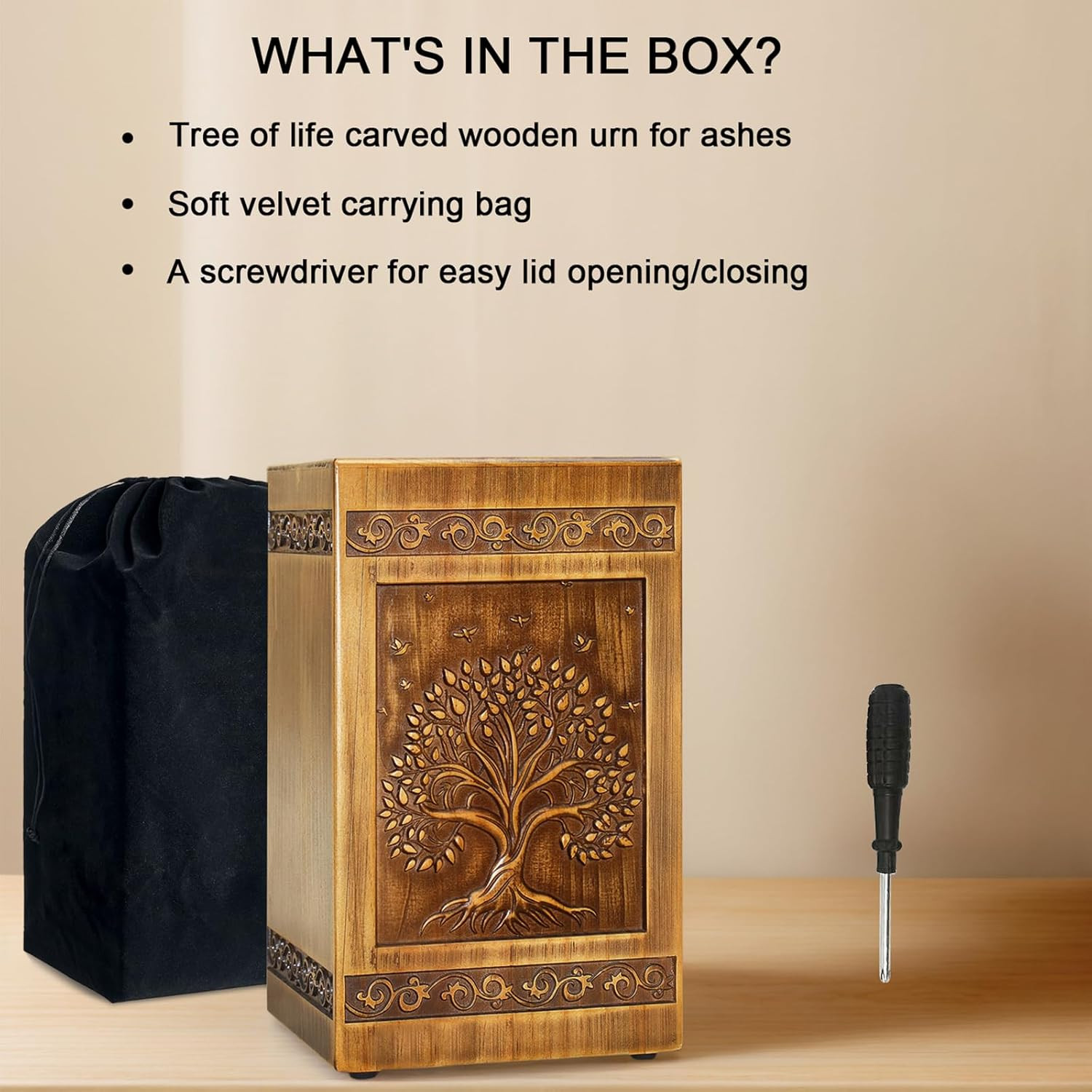 Wood Urn for Ashes for Women Tree of Life Carving Cremation Urns for Human Ashes