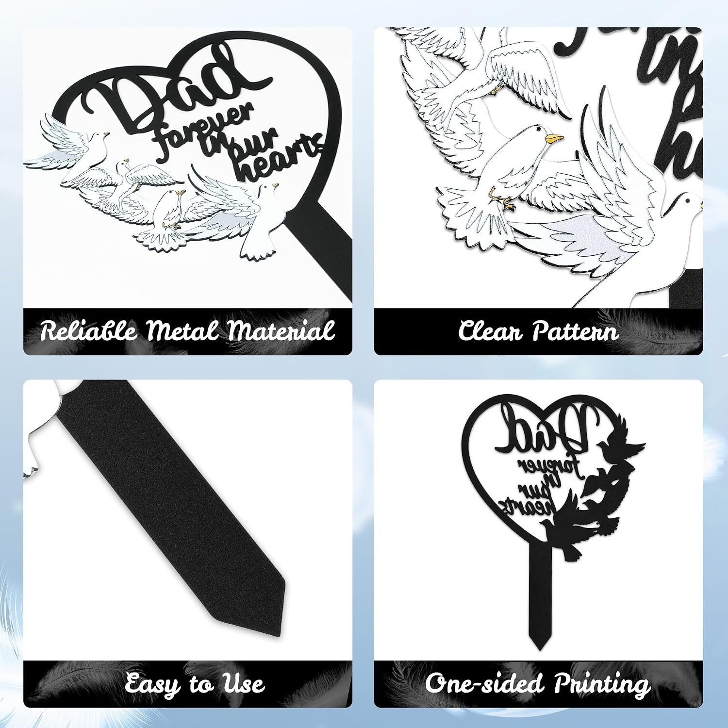 Sympathy Grave Marker for Dad: Beautiful Heart Design with Dove – Outdoor Use