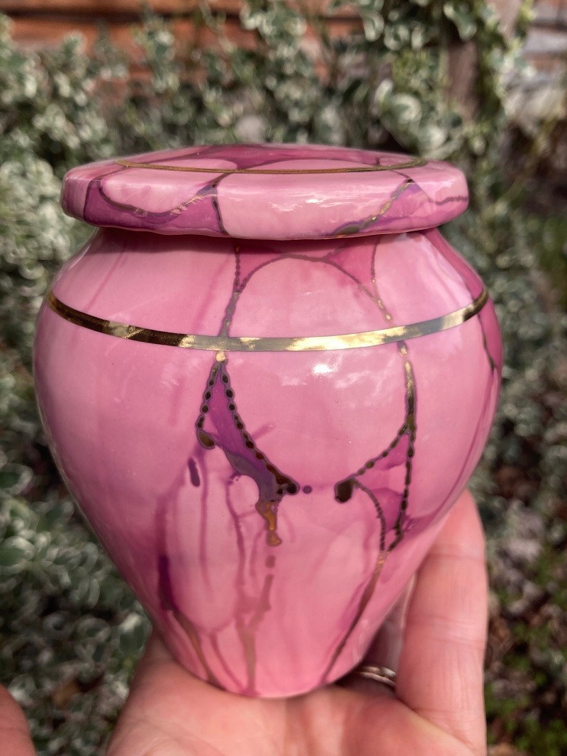 Handmade Ceramic Cremation Urn in Mother of Pearl small size for pet ashes 50 ci