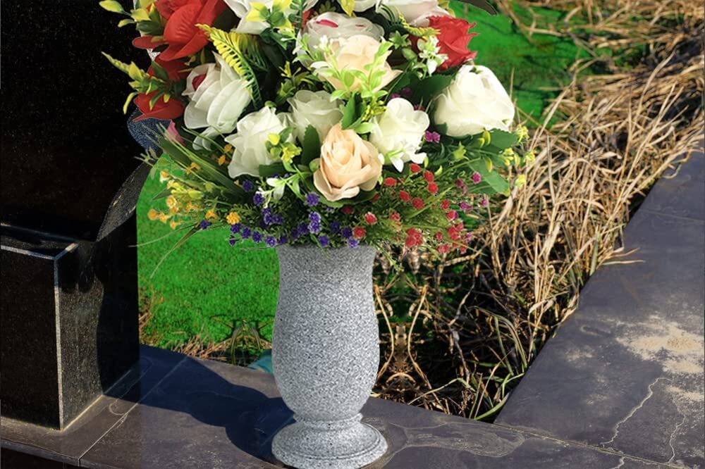 Grave Vase for Cemetery Memorial Grave Decoration Marble Color with Ground Spike