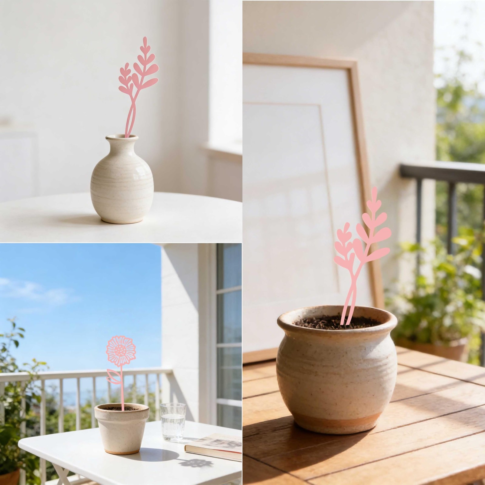 Pink Metal Flowers Set of 6, Decorative Garden Outdoor Plant Stakes for Yard …