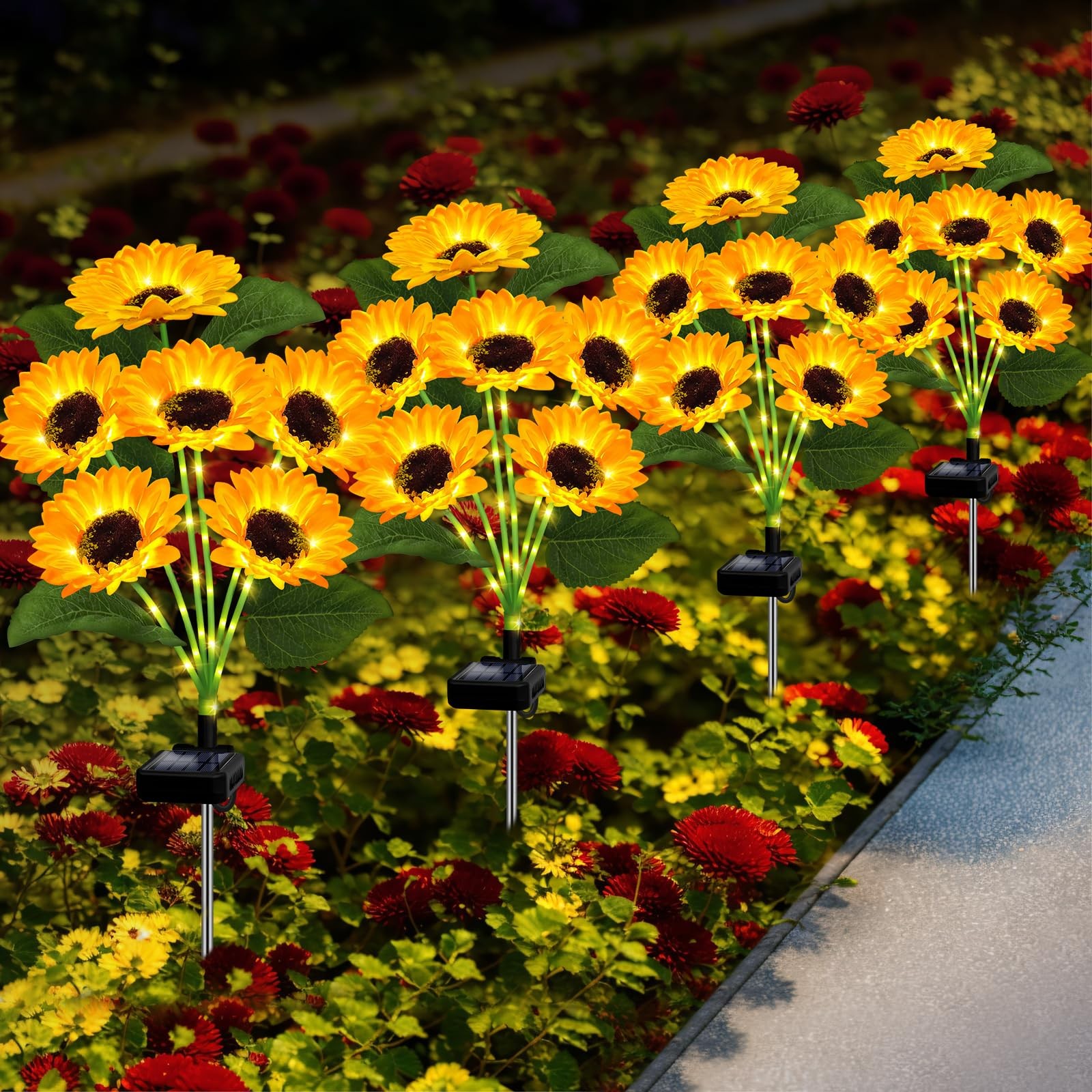 Solar Lights Outdoor Garden Decor,4 Pack with 24 Sunflower Lights,Solar Flowe…