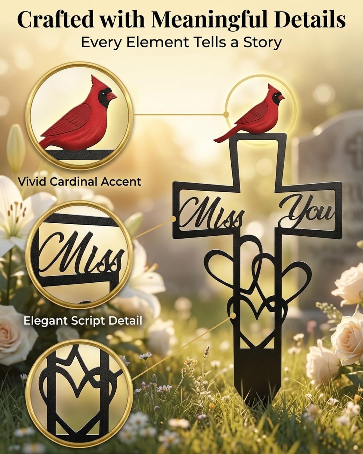 2PCS Metal Cemetery Memorial Plaque – Remembrance Cross & Cardinal Grave Markers