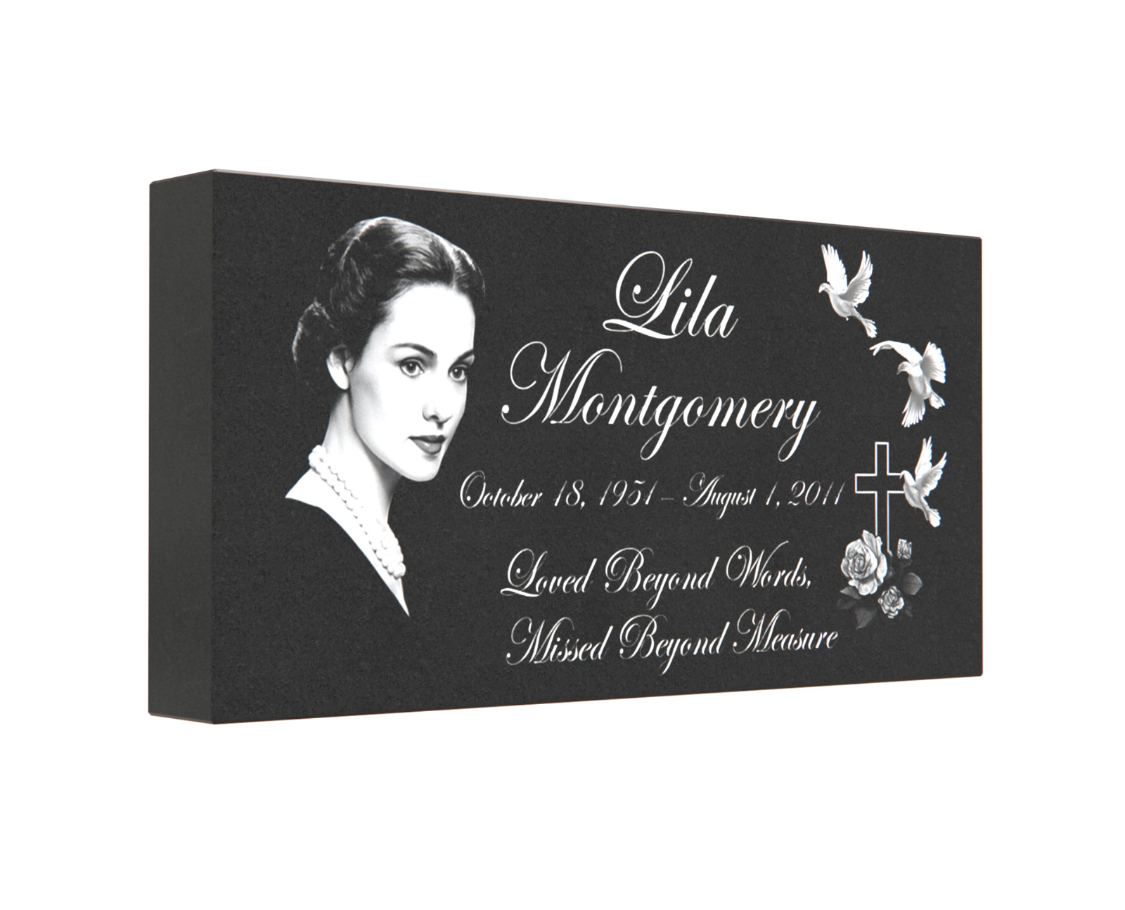 Custom Engraved Black Granite Headstone 24x12x3 – Flat Grave Marker With Cross