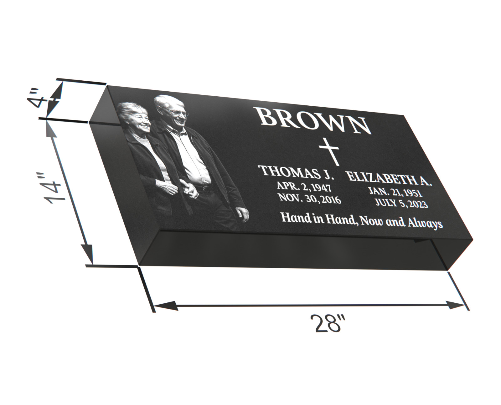 Custom Black Granite Headstone 28x14x4 – Companion “Hand in Hand”