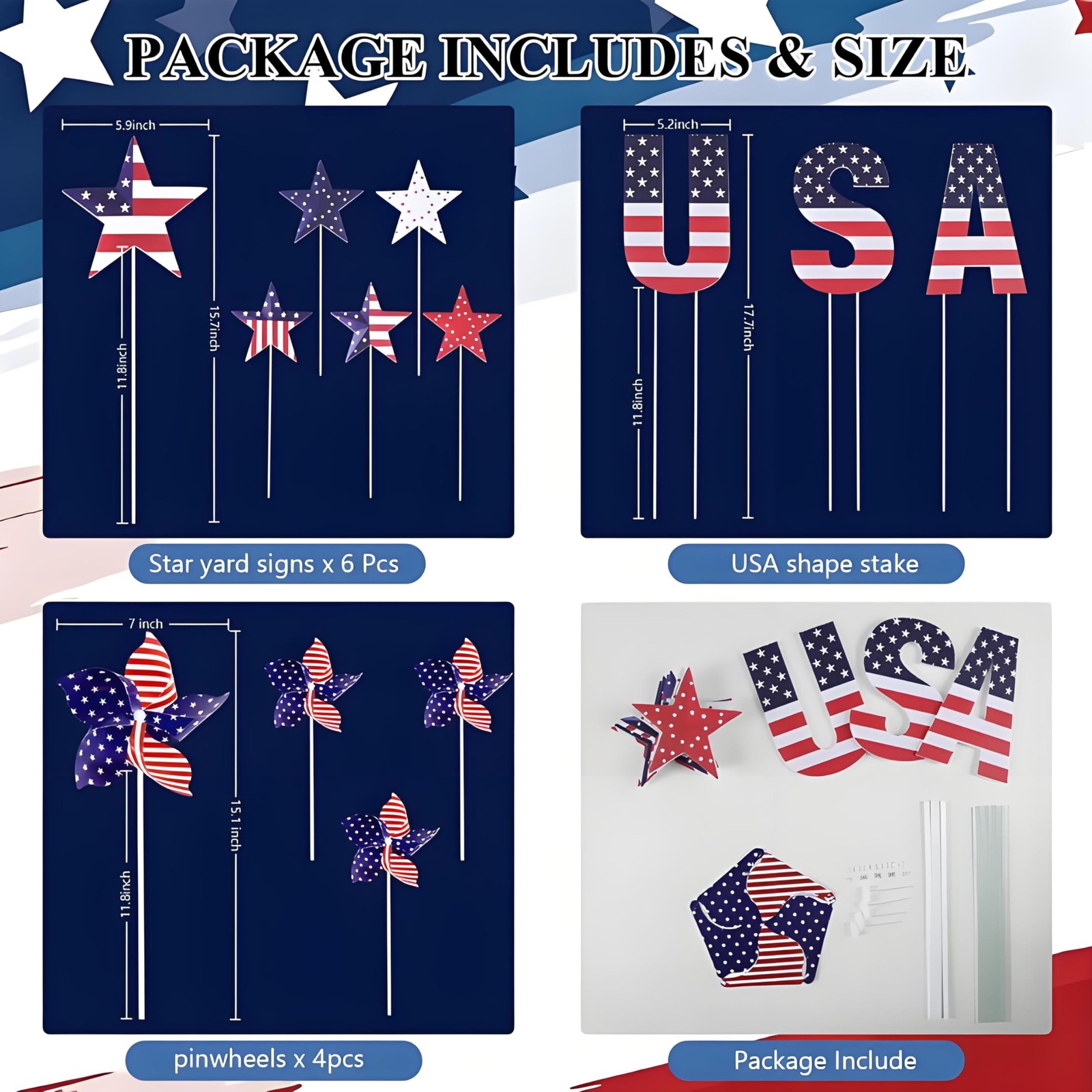 13 Pcs 4th of July Garden Stakes, Patriotic USA Yard Signs for Independence Day
