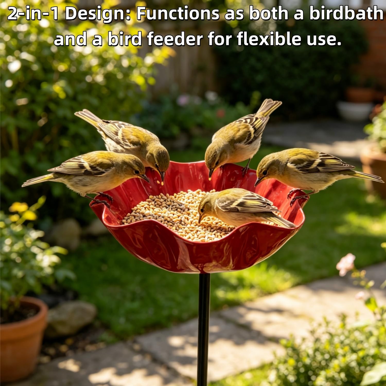 Metal Flower Garden Stakes with Bird Bath & Bee Watering Station – Colorful B…