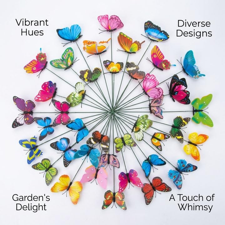 50 Pcs Butterfly Stakes Waterproof Garden Ornaments for Indoor Outdoor Yard