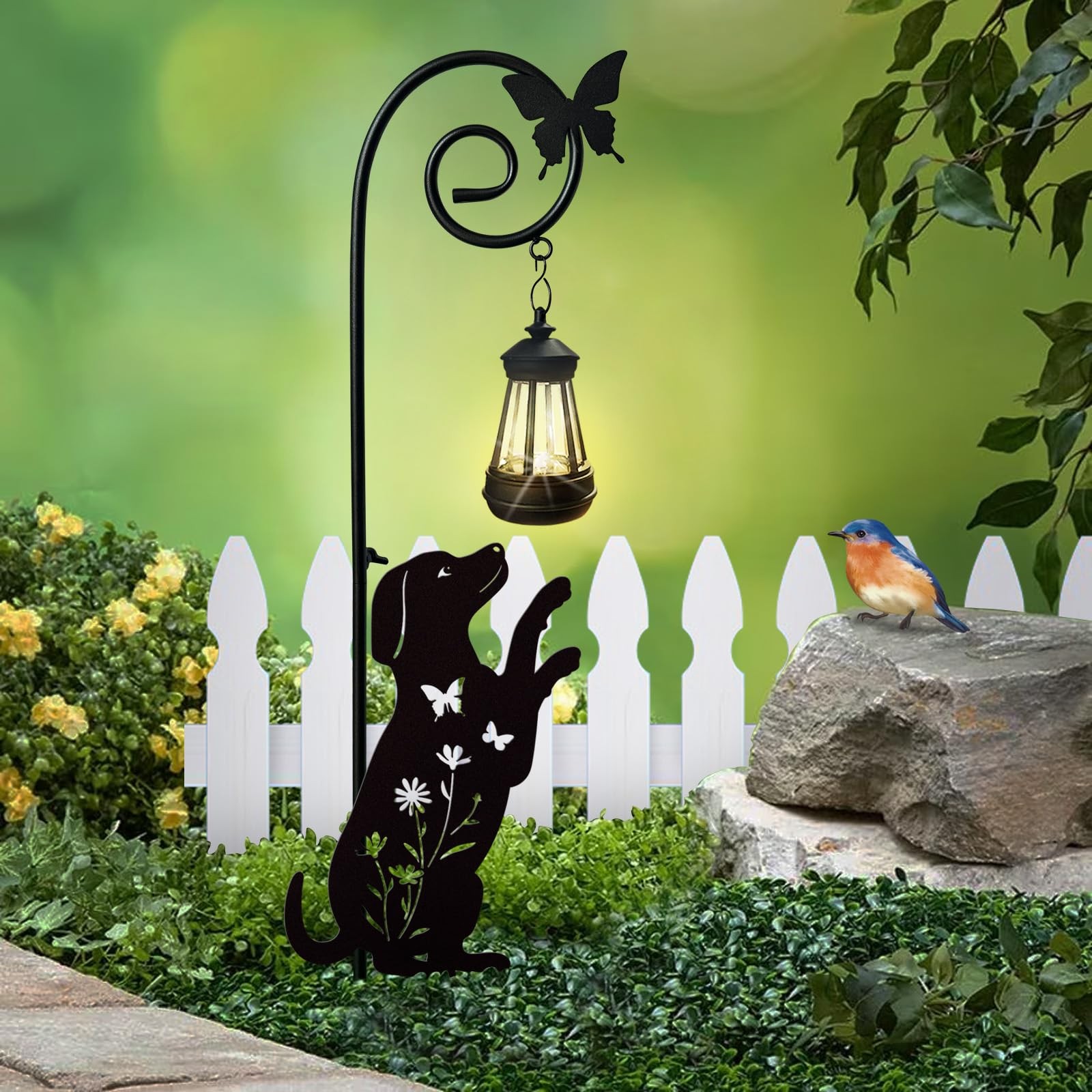 Metal Dog Stake with Solar Lights Outdoor Decorative,Beagle Lawn Ornaments,Wo…
