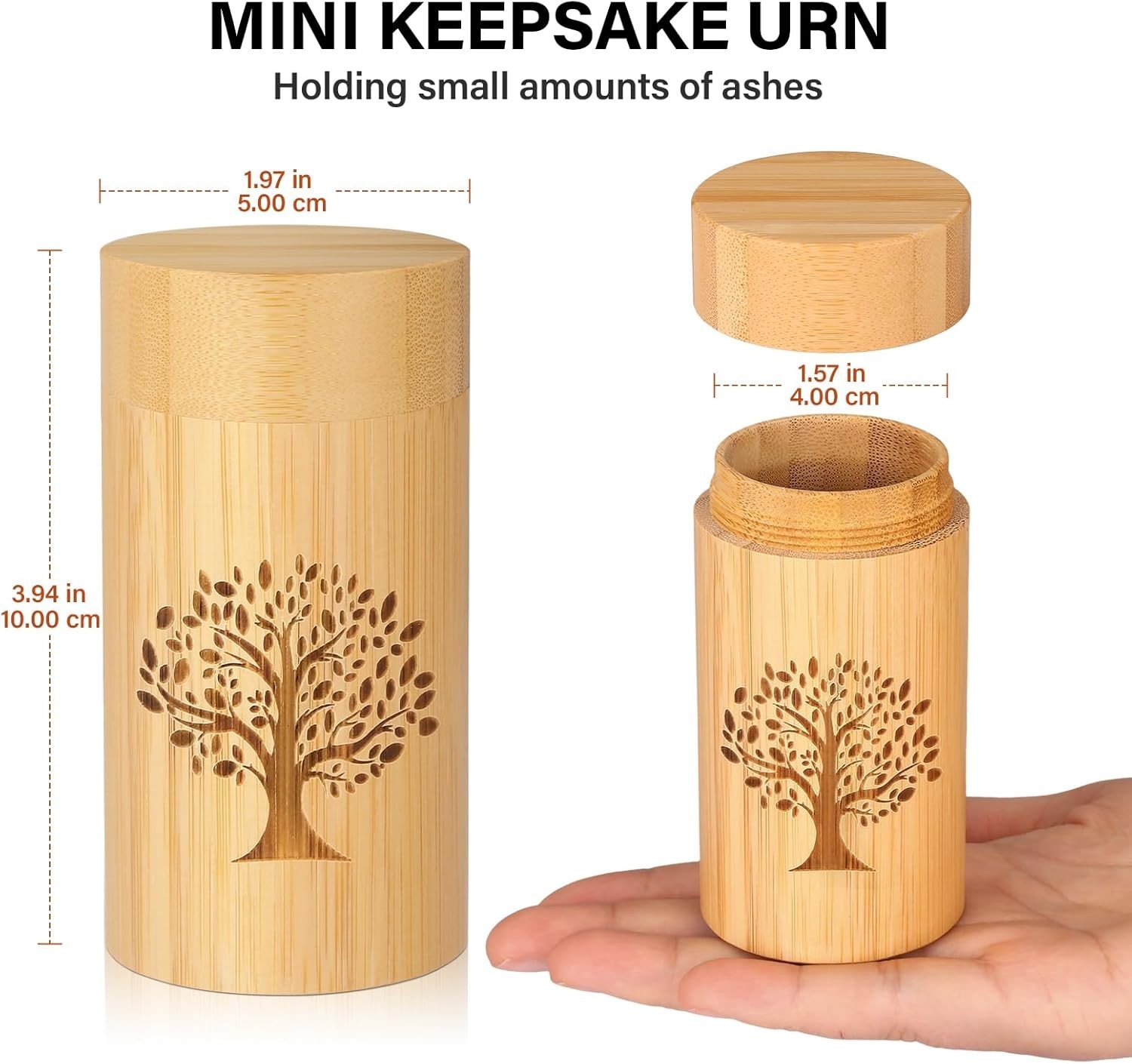 Keepsake Cremation Urns with Tree of Life – Handcrafted Bamboo, 7.5 Cubic Inches