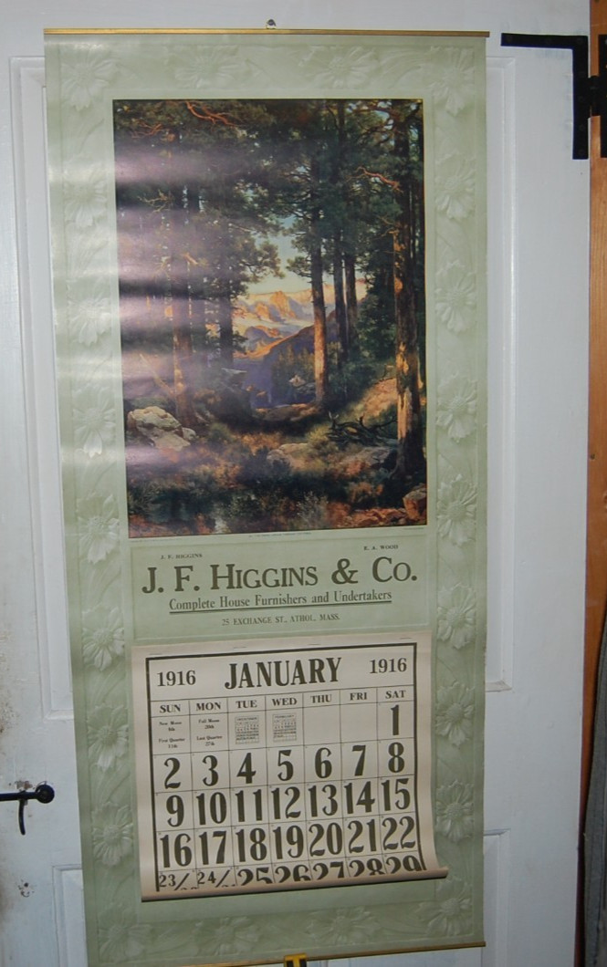 Antique Large 5 Foot 1916 Higgins Undertaker Calender Athol Mass. Grand Canyon
