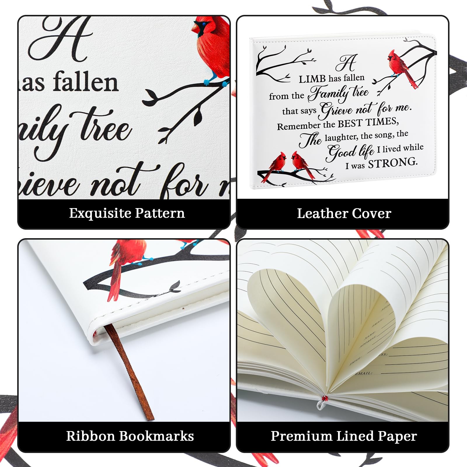 Patelai Funeral Guest Book with Pen Memorial 8.7 x 7.1 inches, mainly white