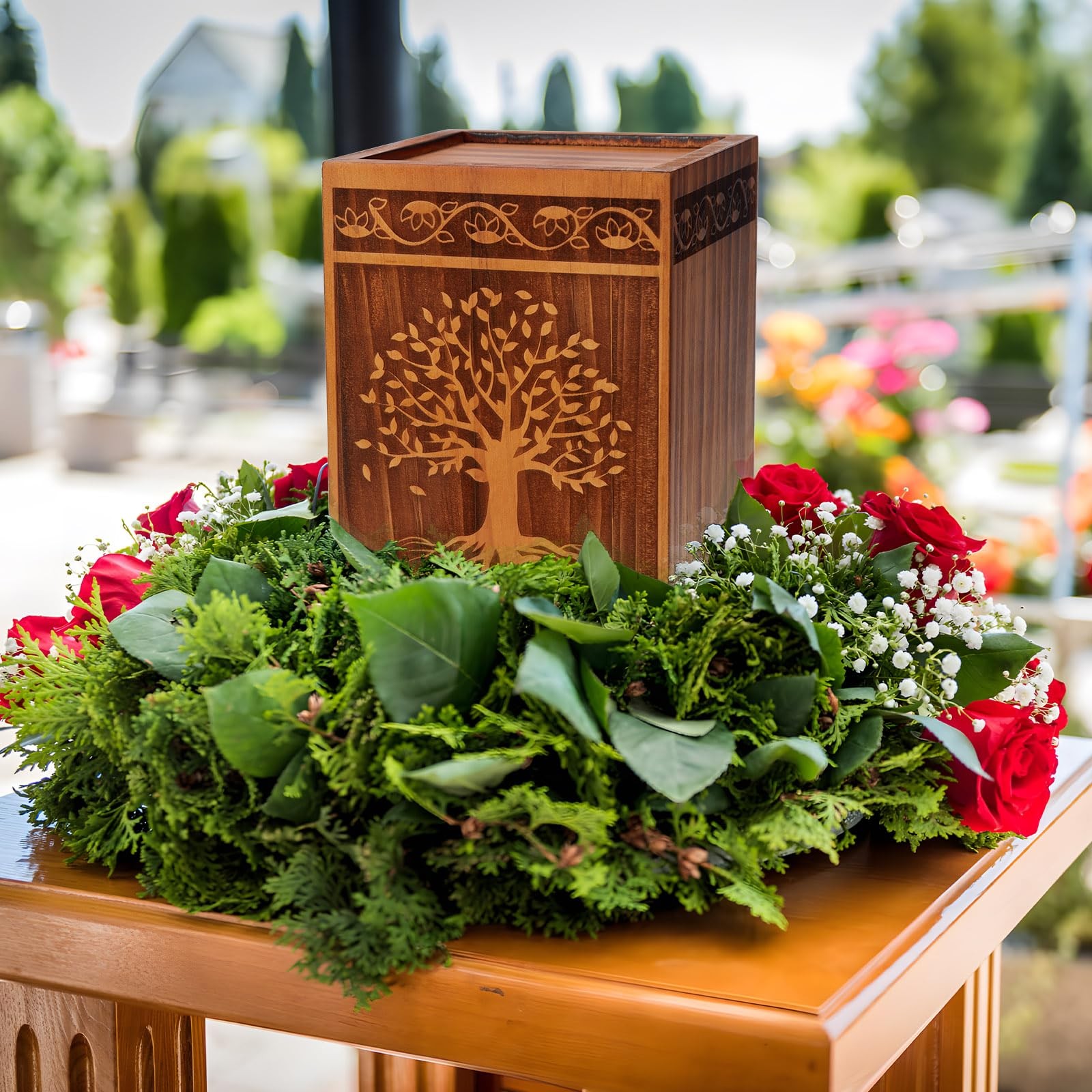 Cremation Wooden Urns for Human Ashes Adult Male Female, Large Wood Memorial Urn