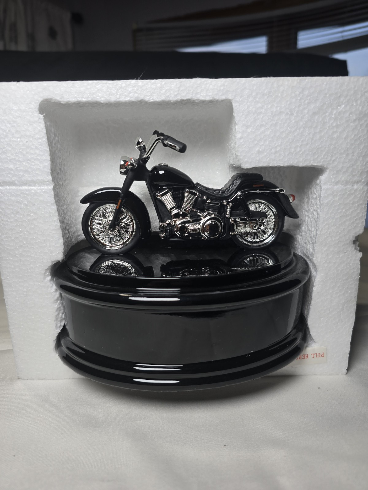 SMALL MOTORCYCLE HUMAN CREMATION URN BLACK CHROME 7 1/2 W X 5 1/4 H X 7 3/4 D