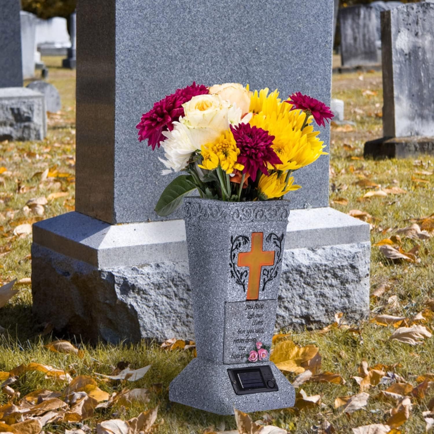 Elegant Solar Cemetery Vase with LED – Perfect for Fresh or Artificial Flowers
