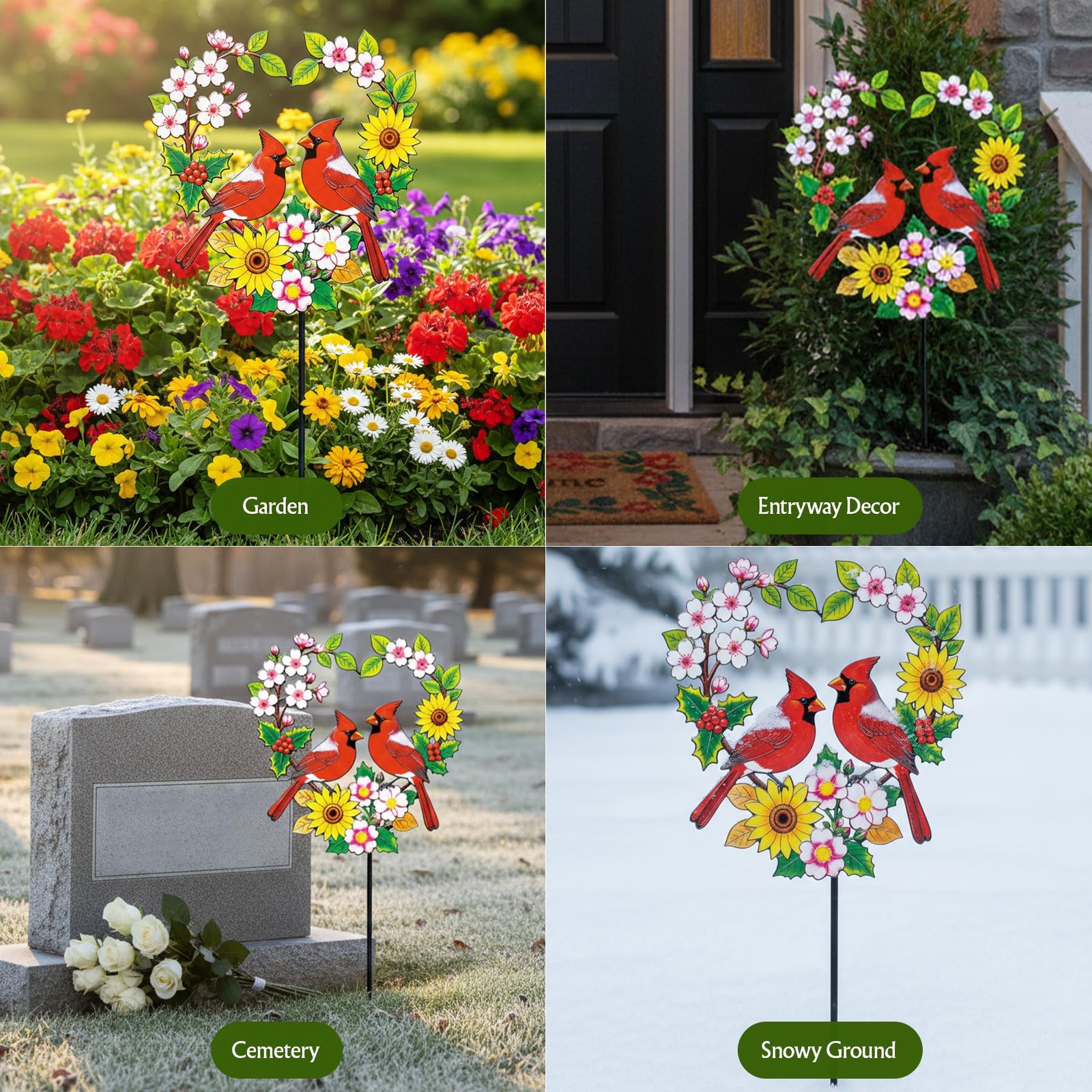 Decorative Garden Stakes Metal Red Cardinal – Heart Shaped Pair of Red Birds …