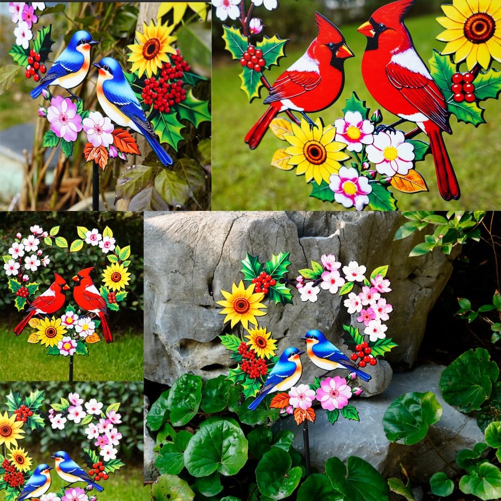 Decorative Garden Stakes Metal Red Cardinal – Heart Shaped Pair of Red Birds …