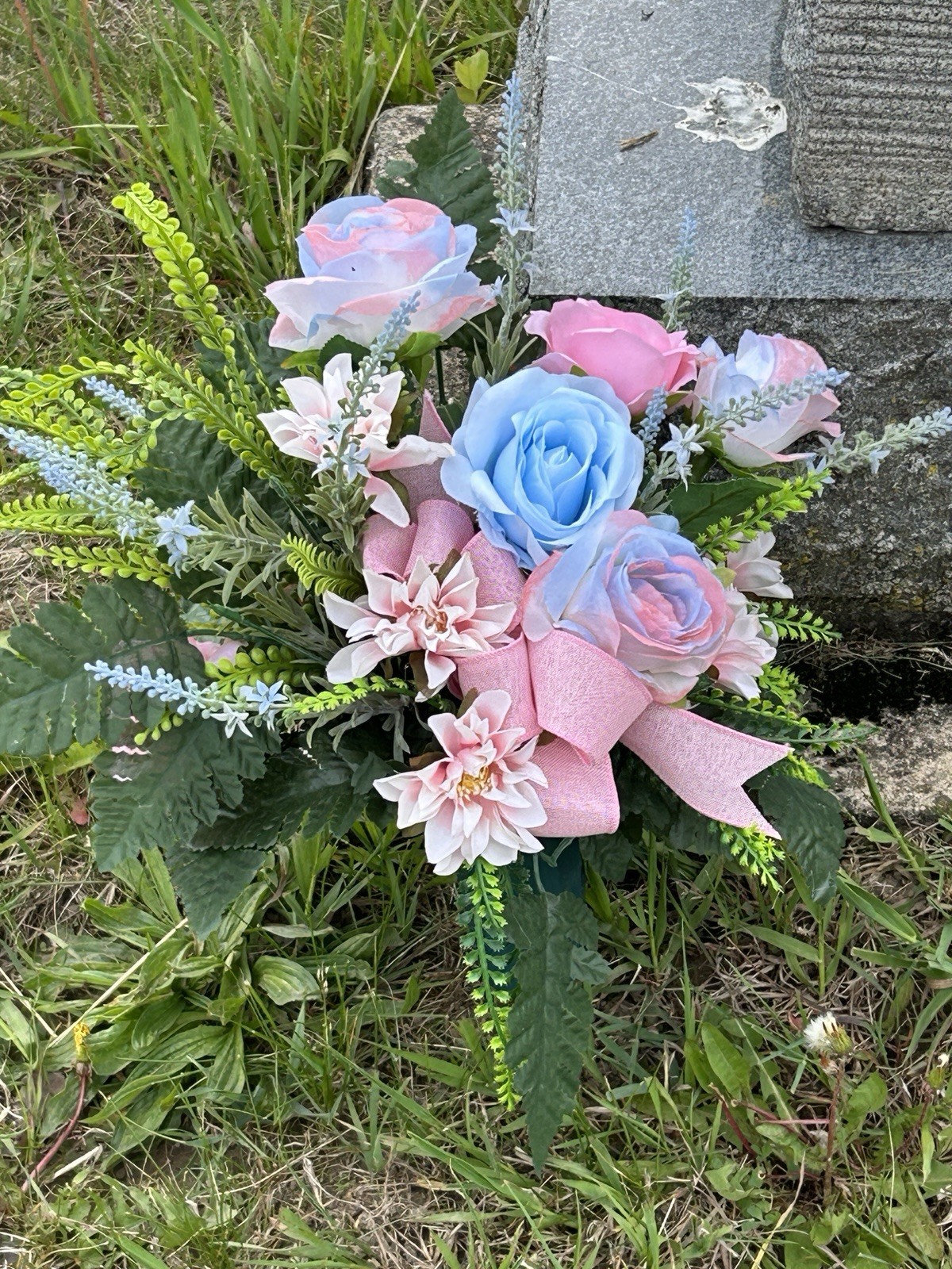 Pink And Blue Grave Cone-Memorial Cemetery Vase Arrangement – Boy Or Girl Vase