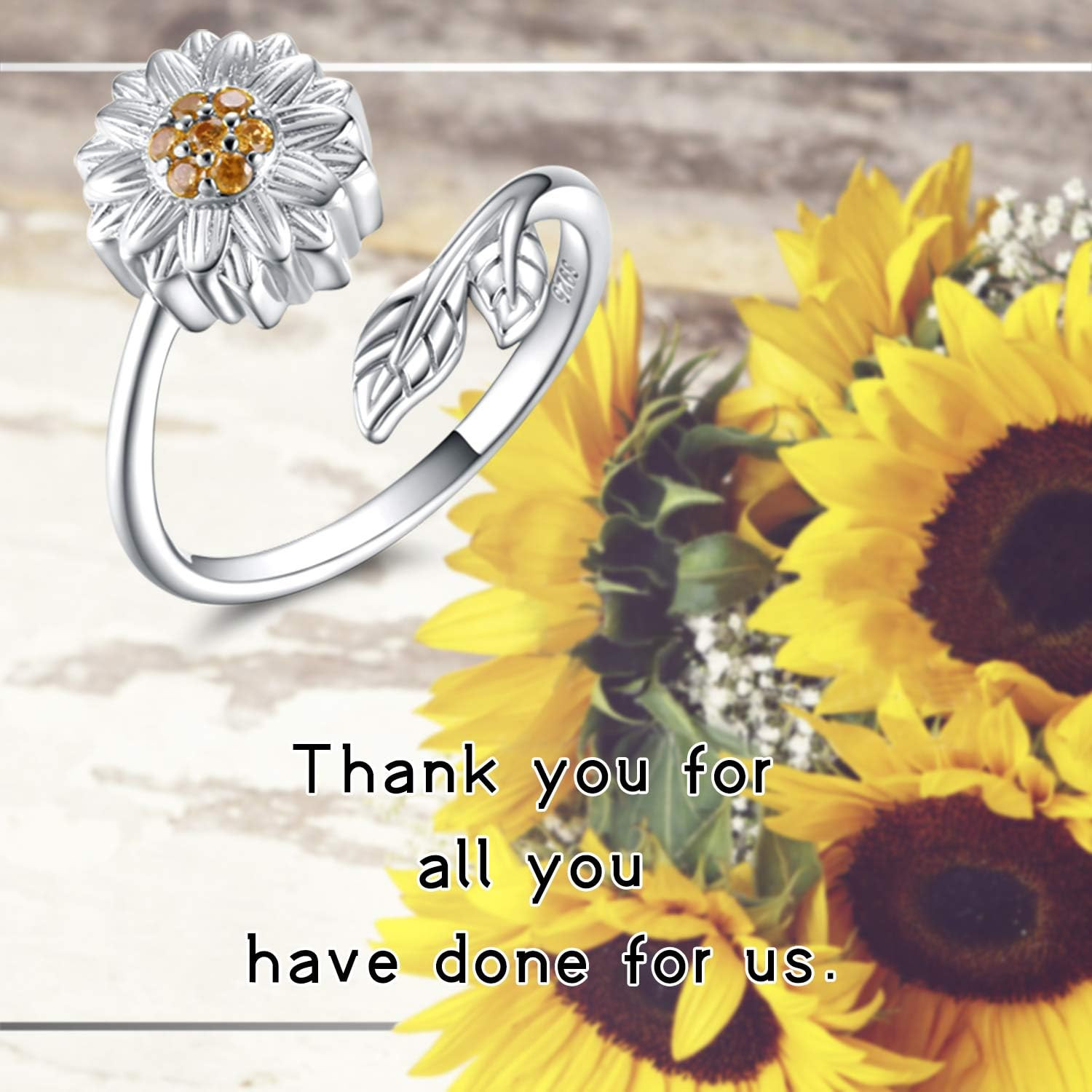 Sunflower Cremation Ring for Ashes – 925 Sterling Silver Adjustable Cremation Ur