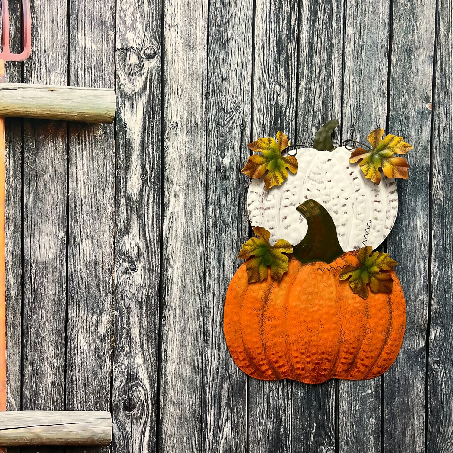 Set of 2 Rustic Metal Stacked Pumpkin Garden Stake Indoor Outdoor Welcome Dec…