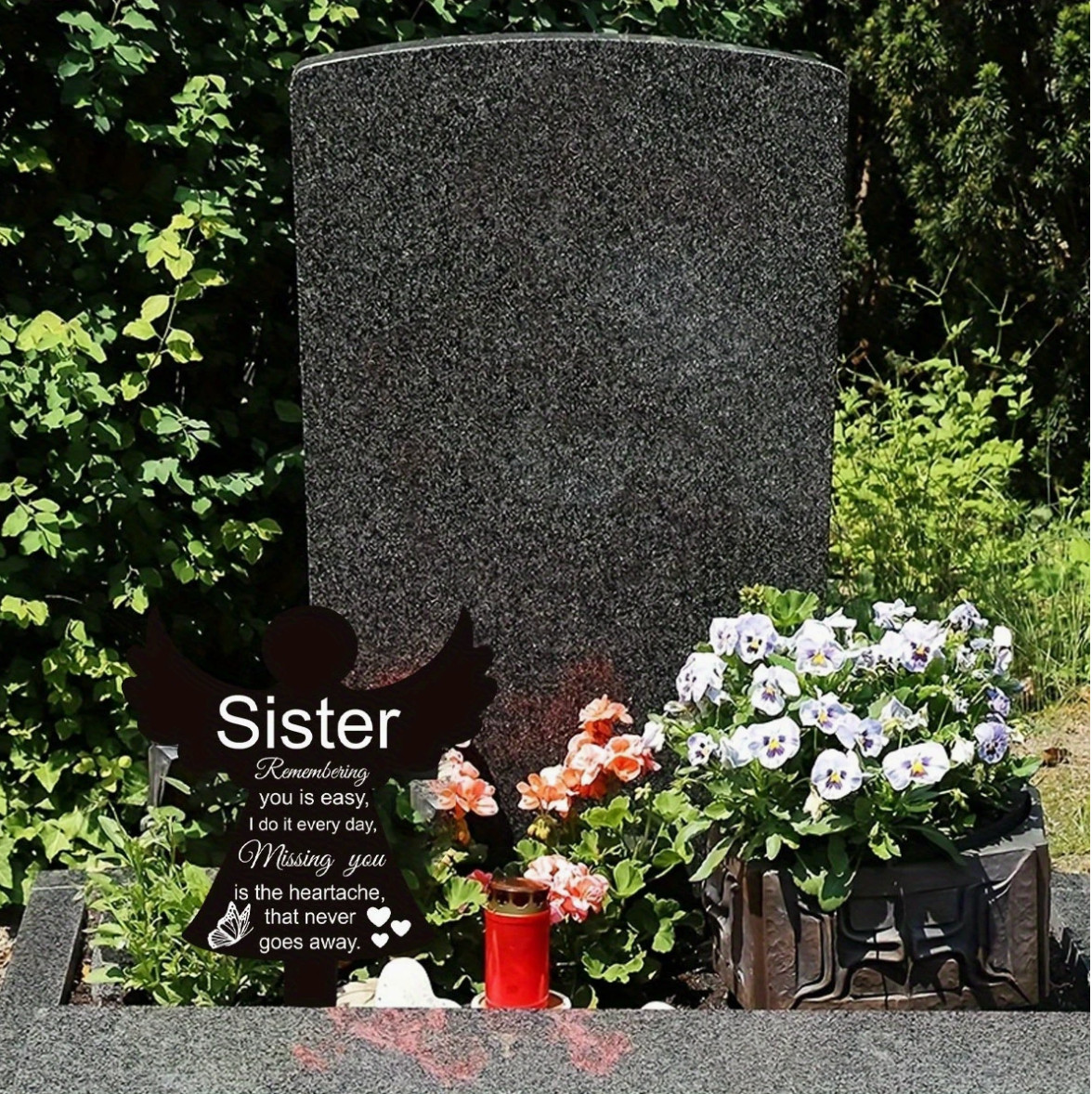 Miss You Memorial Headstone/Graveside Stake for Sister- Black/White, 8″x5″