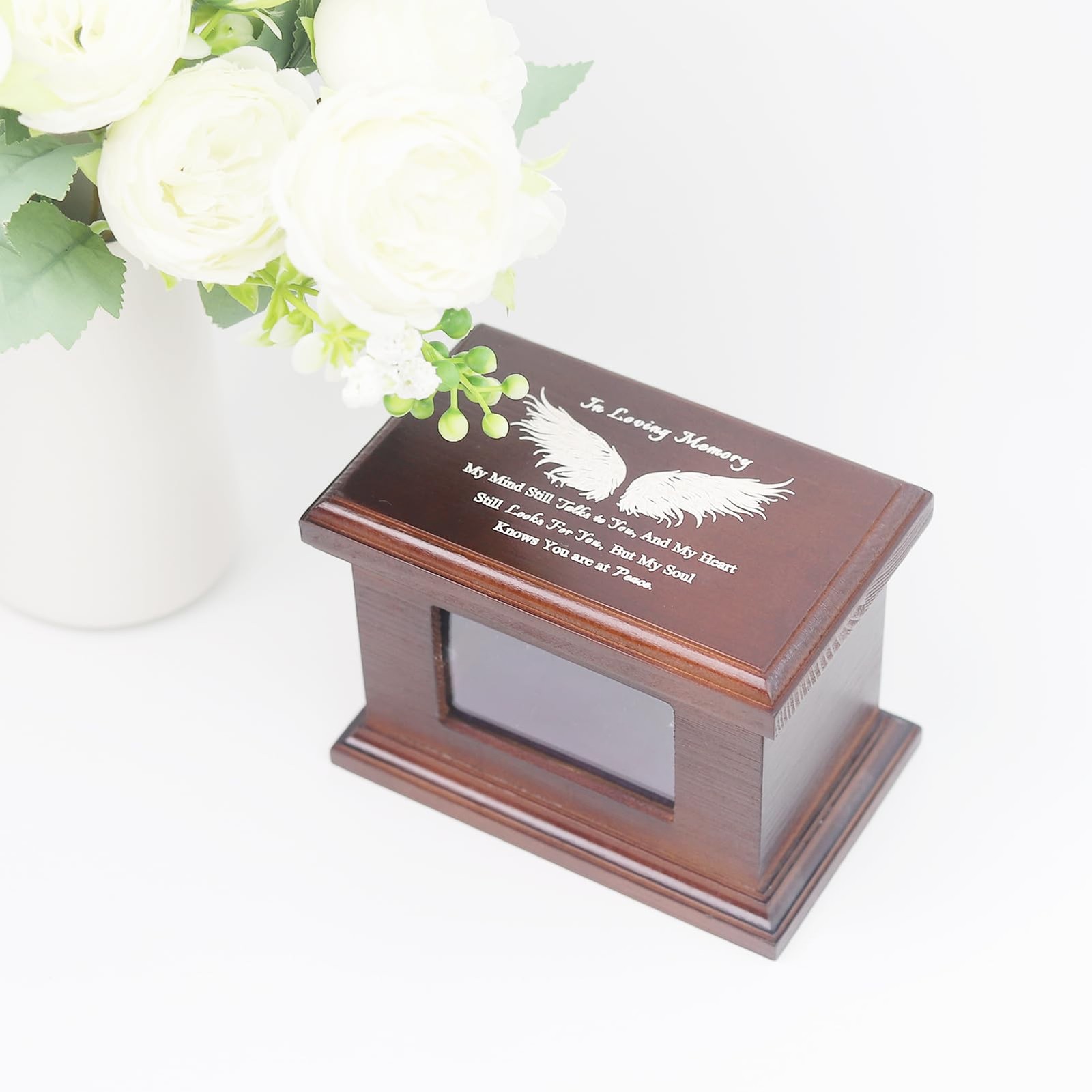 Wooden Memorial Urn 5.5 Inch with 2×3 Photo Frame – Keepsake for Human Ashes