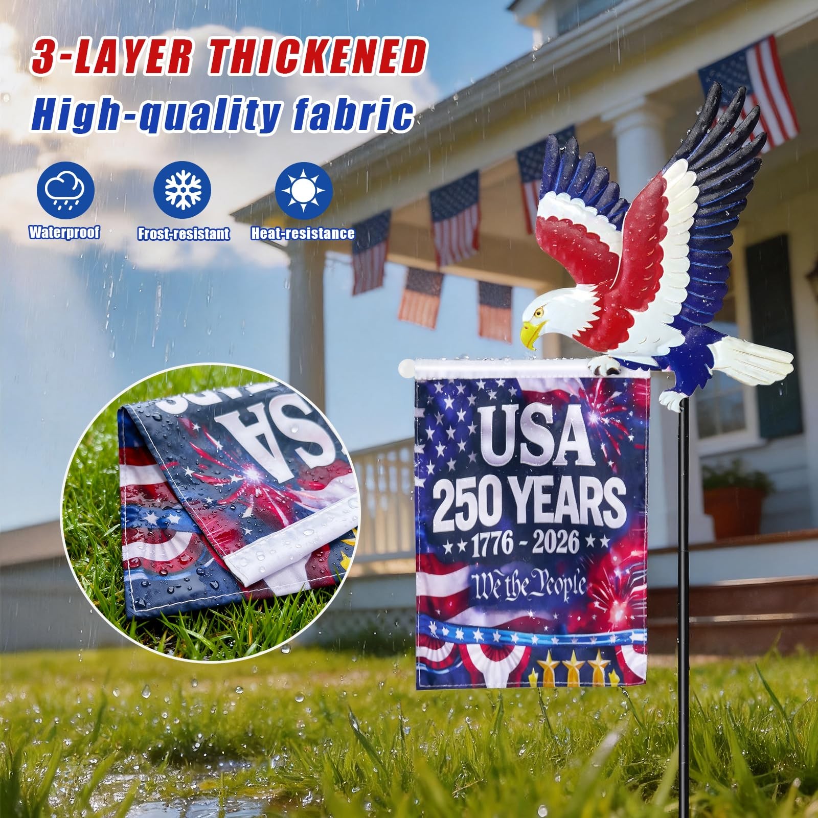 250th Anniversary America 9.4×6.5Inch Garden Flags,Eagle Garden Stakes with U…