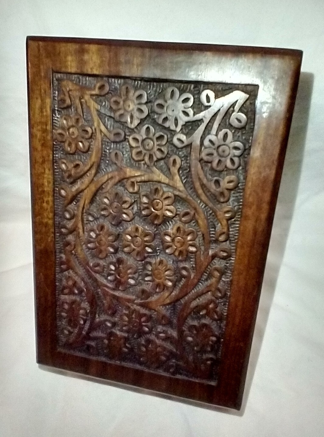 Rosewood Hand-Carved Floral Urn Box – Cremation Memorial with Velvet Medium