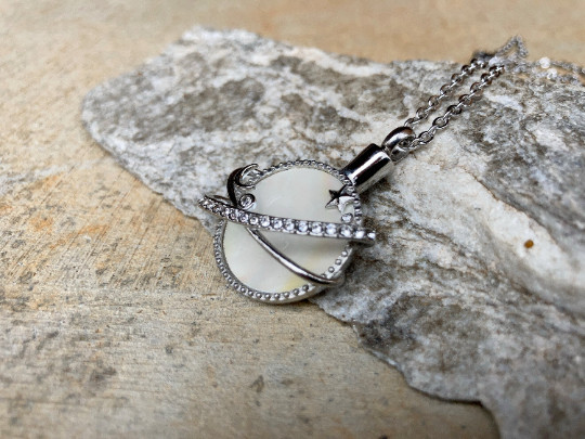 Urn Jewelry Celestial Pearlescent Moon Star Cremation Pendant Ash Necklace Gift