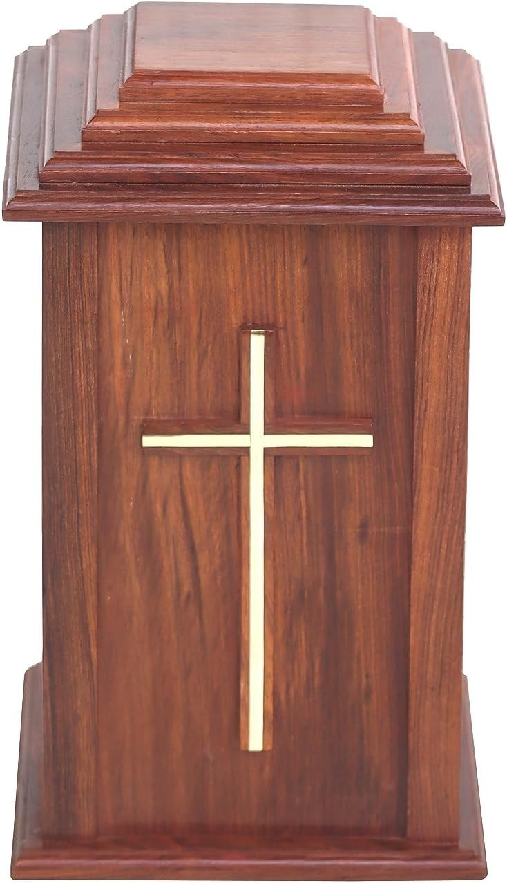 Decrative Wooden Cross Urn for Adult Ashes | Cremation Urns. Rosewood