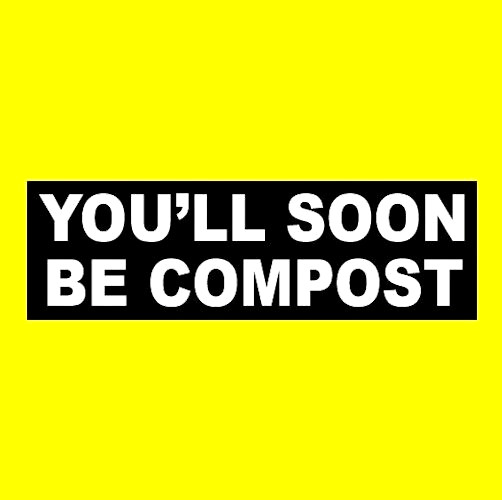 Funny “YOU’LL SOON BE COMPOST” window decal BUMPER STICKER morbid goth girl emo
