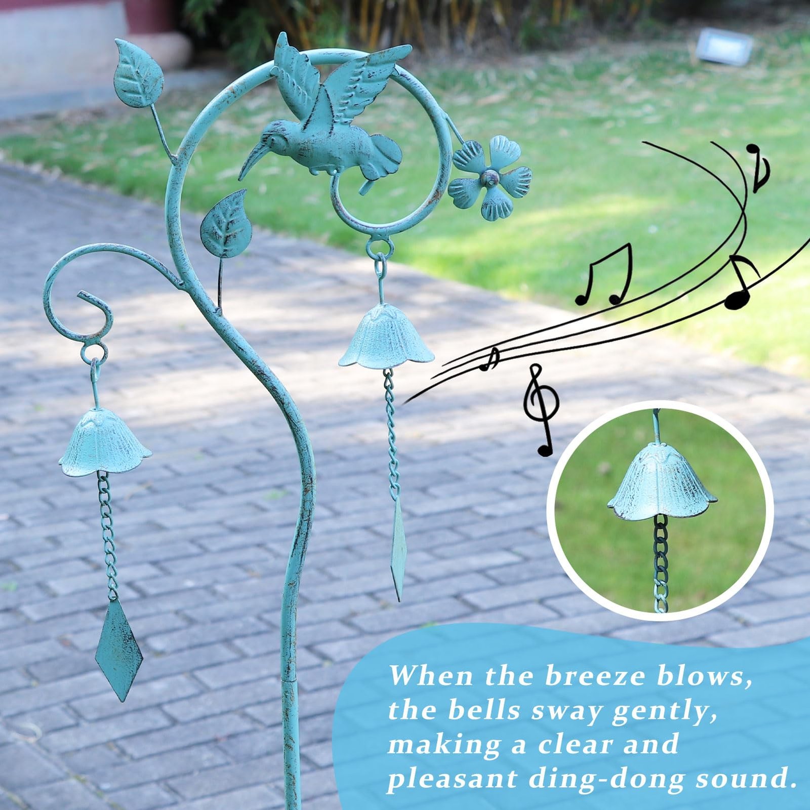 Metal Hummingbird Yard Art with Bell – Decorative Garden Stake for Outdoors