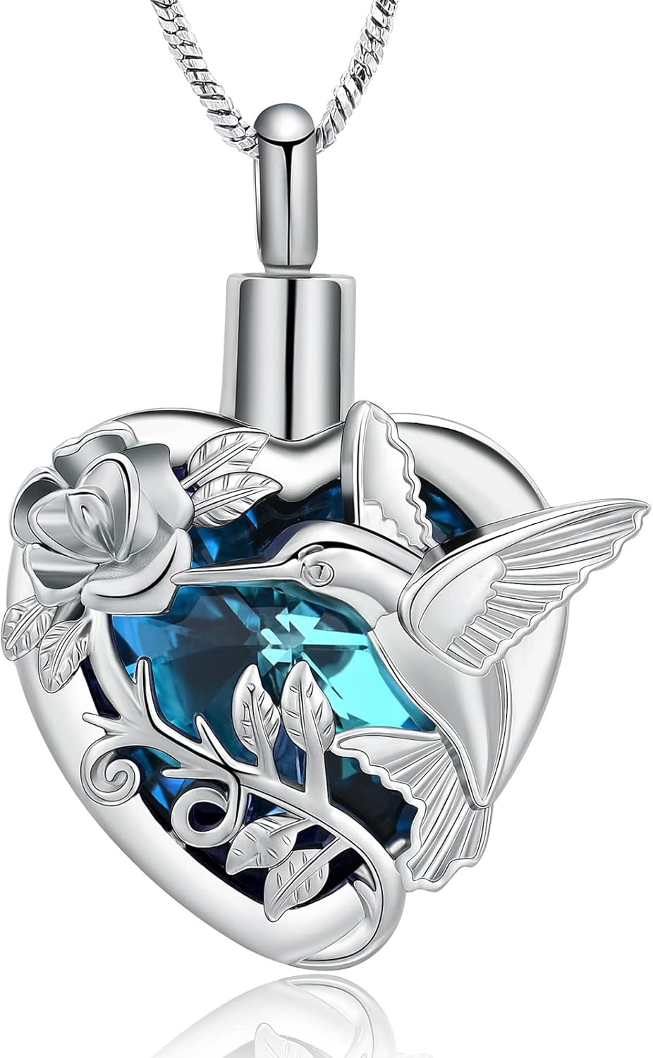 Hummingbird Cremation Jewelry Crystal Heart Urn Ashes Necklace for Women Men Mem