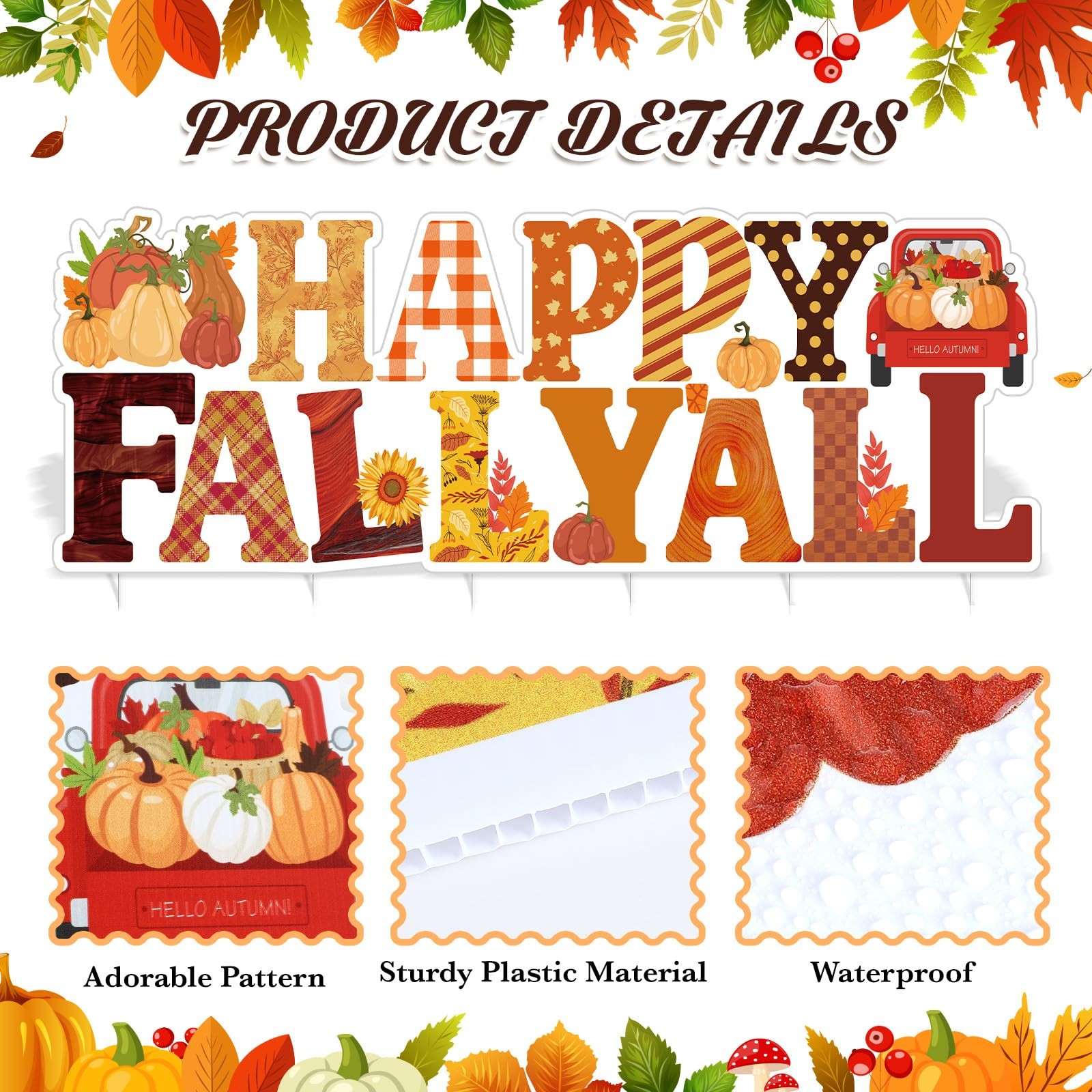 Fall Decorations Outdoor Happy Fall Yall Pumpkin Decorative Garden Stakes wit…