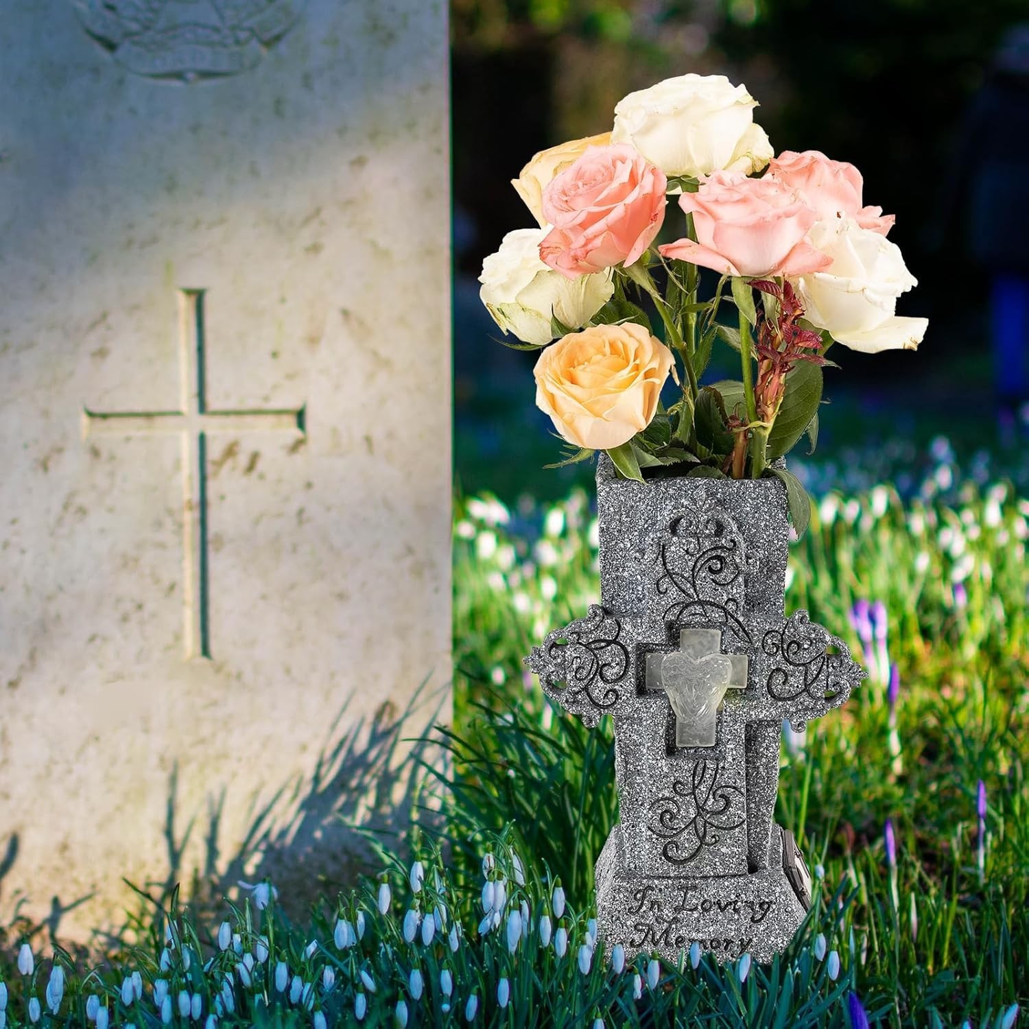 Handcrafted Solar Flower Vase with Durable Resin – Perfect for Graveside