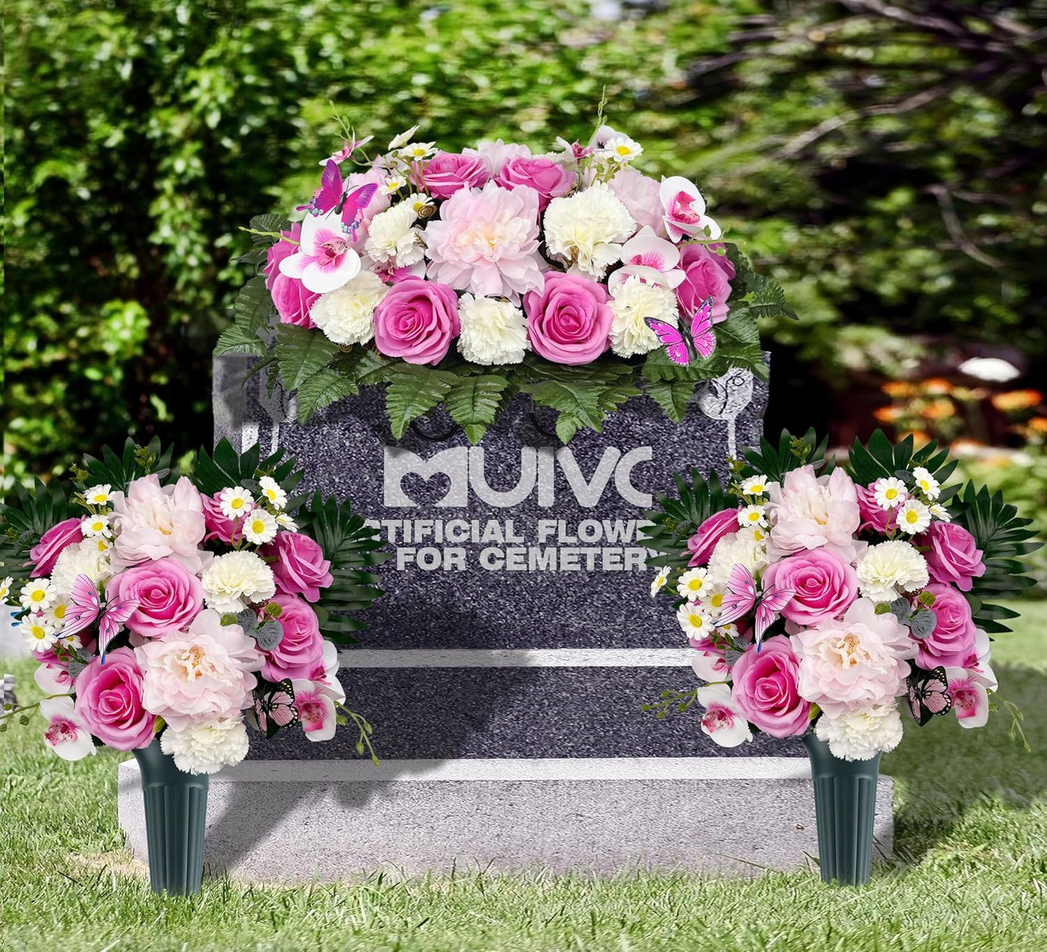 Silk Cemetery Flowers for Graveside Decor – Long-Lasting Pink/White Arrangement