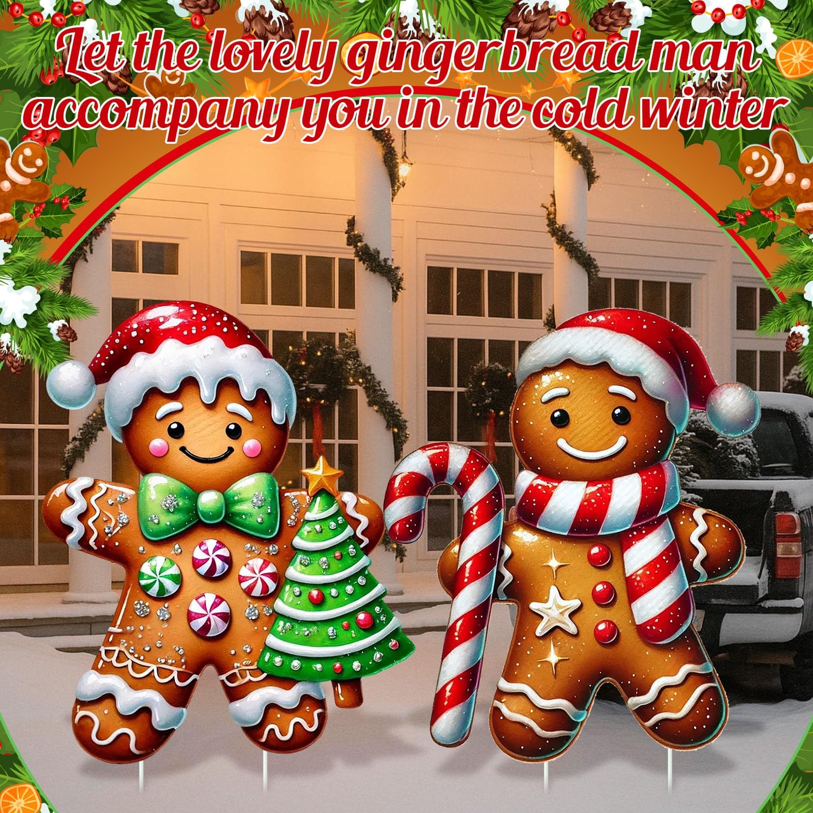 2 Pcs Large Size Christmas Gingerbread Man Yard Sign with Stakes Decorations …
