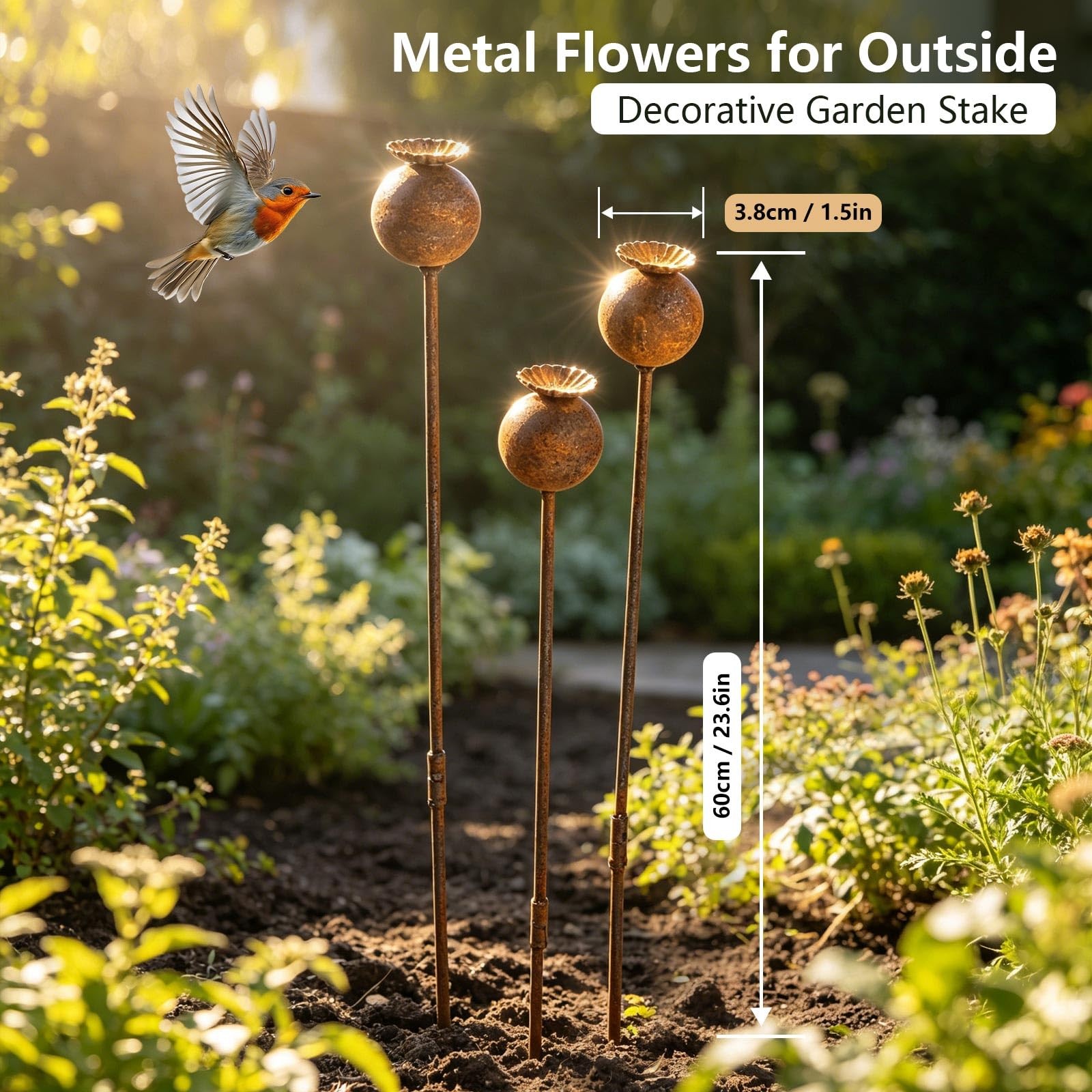 3 PCS Metal Flowers for Outside,23 Inch Large Garden Stakes Decorative,Flower…