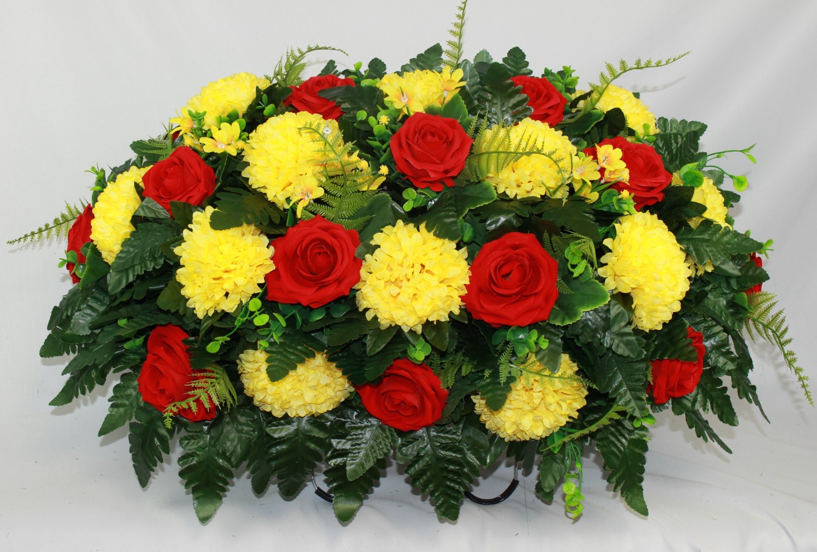 XL Cemetery Red Velvet and Yellow Flower Arrangement-Cemetery Headstone Saddle